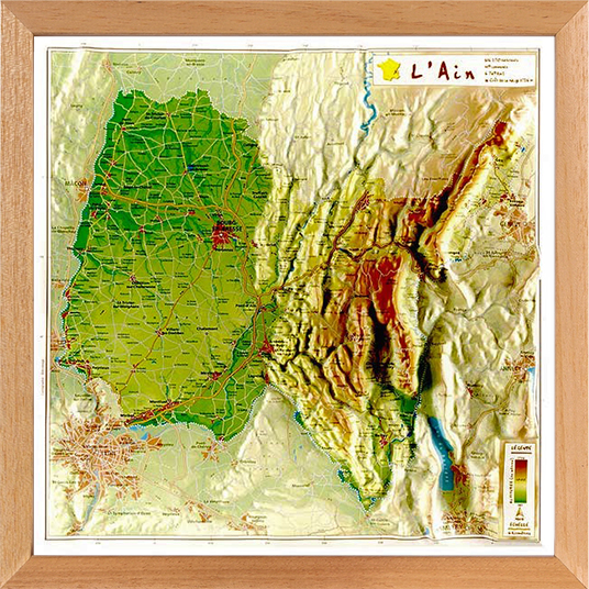 Carte en relief de l'Ain avec son cadre 