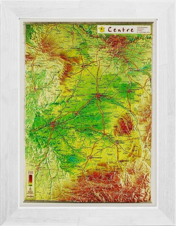 Carte en relief de la région Centre (Val de Loire) avec son cadre 