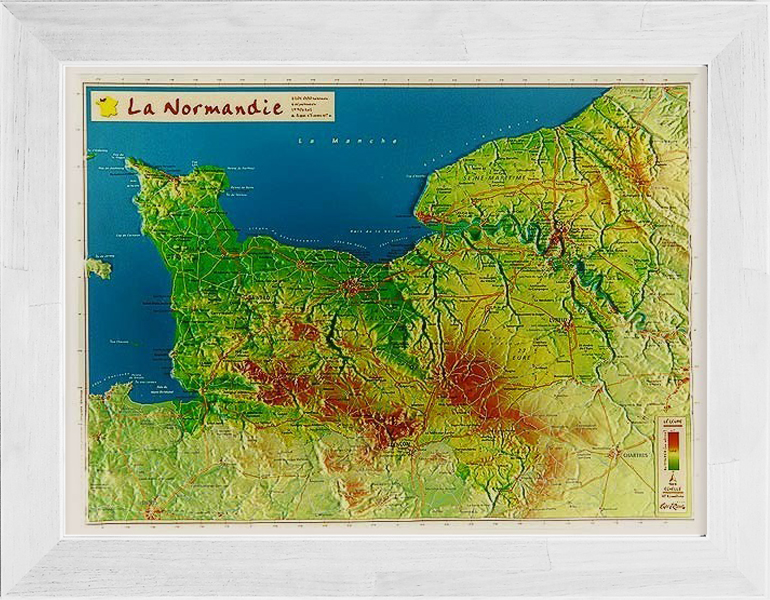 Carte en relief de la Normandie avec son cadre 