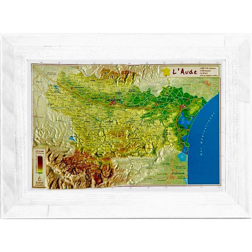 Carte en relief de l'Aude avec son cadre 