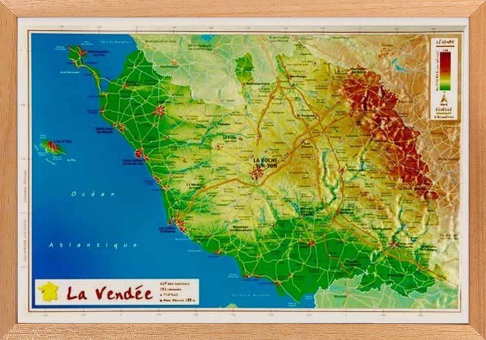 Carte en relief de la Vendée avec son cadre 