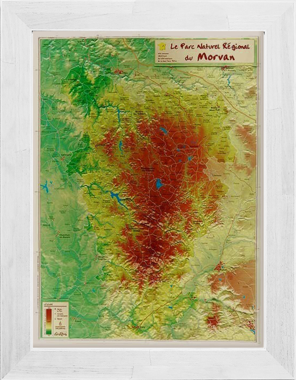 Carte en relief du Parc naturel régional du Morvan avec son cadre 