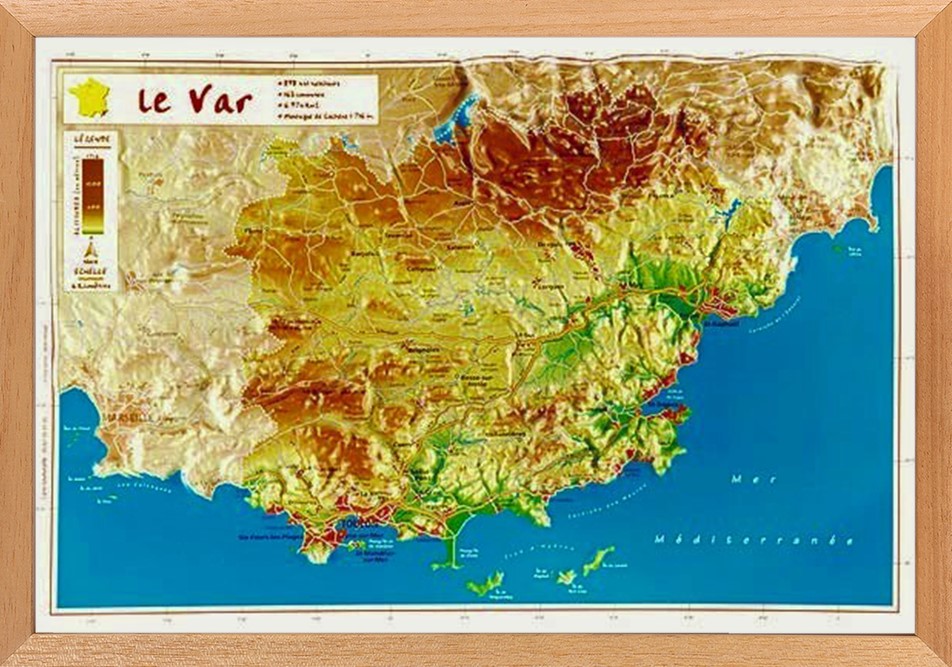 Carte en relief du Var avec son cadre 