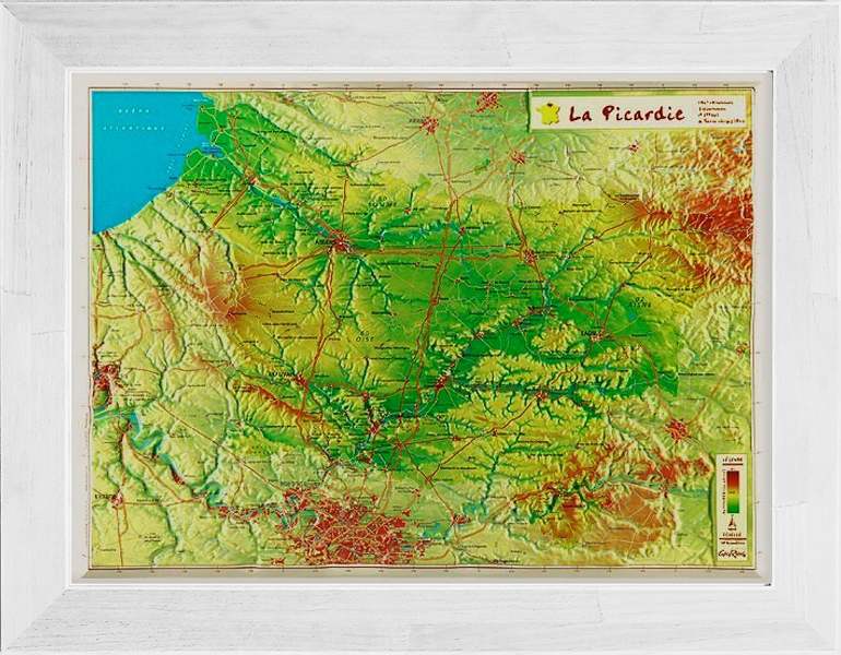 Carte en relief de la Picardie avec son cadre 